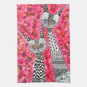 Schattigee Roze Siamese Kat Illustratie Keuken Han Theedoek