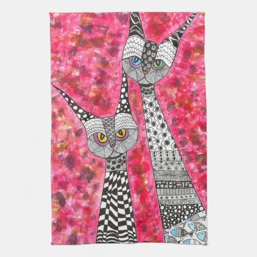 Schattigee Roze Siamese Kat Illustratie Keuken Han Theedoek (Verticaal)