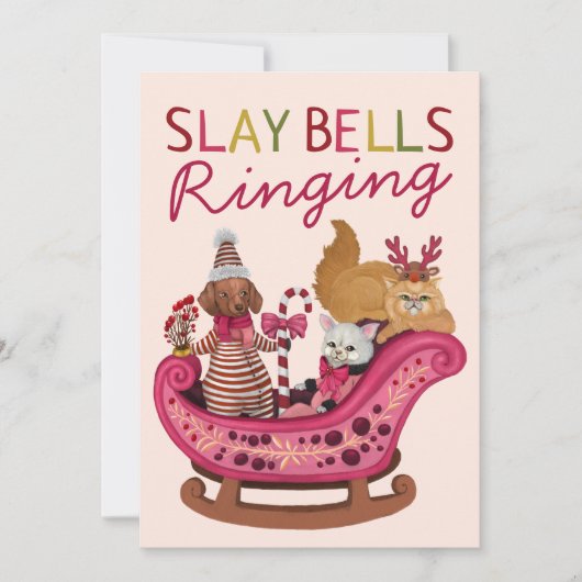 Schattigee Roze Slay Bells Ringing Dog Diva Christ Feestdagenkaart (Voorkant)