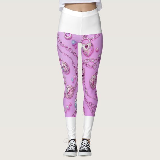 Schattigee Roze Sleutel Ketting Leggings 🔑💖 (Voorkant)