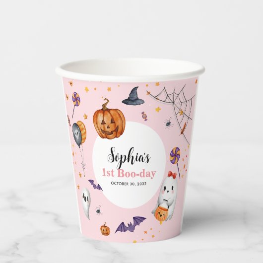 Schattigee Roze Spooky Halloween Kids Verjaardag Papieren Bekers (Voorkant)