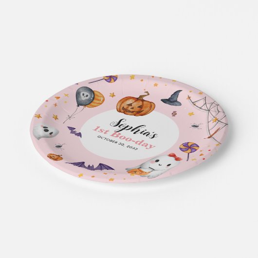 Schattigee Roze Spooky Halloween Kids Verjaardag Papieren Bordje (Gekanteld)