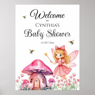 Schattigee Roze Sprookjespaddenstoelen Baby shower Poster