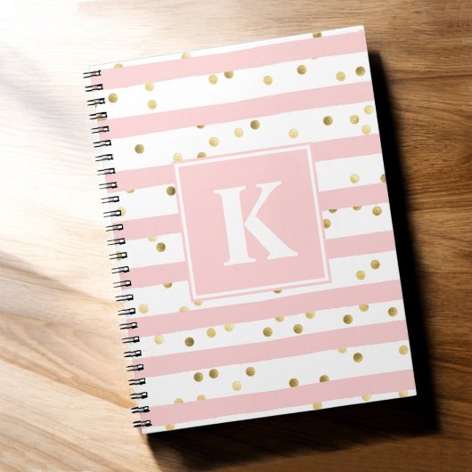 Schattigee Roze Strepen Gouden Stippen Patroon Elk Notitieboek