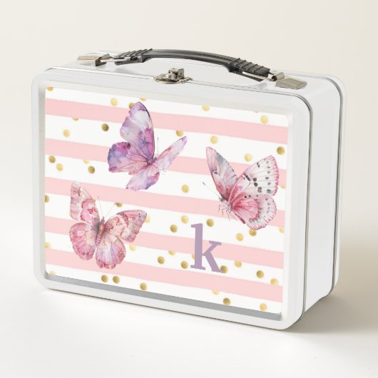 Schattigee Roze Strepen Stippen Vlinders en Monogr (Voorkant)