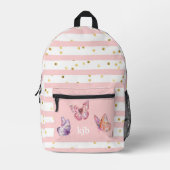 Schattigee Roze Strepen Stippen Vlinders Monogram  Bedrukte Rugzak (Voorkant)