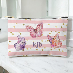 Schattigee Roze Strepen Stippen Vlinders Monogram  Etui