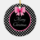 Schattigee Roze strik Vrolijk kerstfeest Keramisch Ornament (Voorkant)