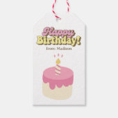 Schattigee roze taart en kaars Happy Birthday Cadeaulabel (Voorkant)