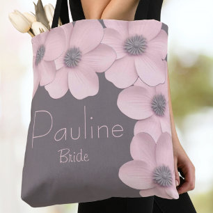 Schattigee roze-taupe poppies bruiden draagtas
