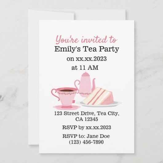 Schattigee Roze  Tea Party Uitnodiging (Voorkant)