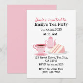 Schattigee Roze  Tea Party Uitnodiging (Voorkant / Achterkant)