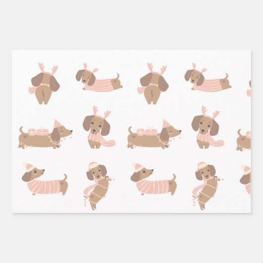 Schattigee Roze Teckel Kerst Wrapping papier Inpakpapier Vel (Voorkant 3)