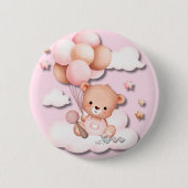 Schattigee Roze Teddy Bear Nursery Button (Voorkant)