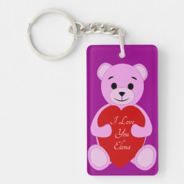Schattigee roze Teddybeer met I Love You (Voer naa Sleutelhanger