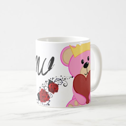 Schattigee Roze Teddybeer met Rozen en Hart Mok (Voorkant rechts)