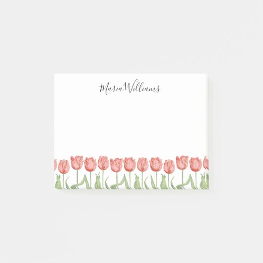 Schattigee Roze Tulp Tuin Gepersonaliseerd 4x3 Post-it® Notes (Voorkant)
