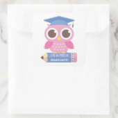 Schattigee roze uil Afstuderen, afstudeerfeest Vierkante Sticker (Tas)