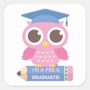 Schattigee roze uil Afstuderen, afstudeerfeest Vierkante Sticker