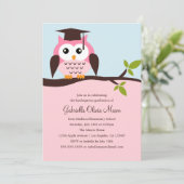 Schattigee Roze Uil Graduation Party Invitation Kaart (Staand voorkant)