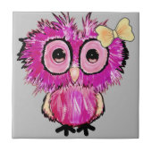 Schattigee roze Uil met lintboog Tegeltje (Voorkant)