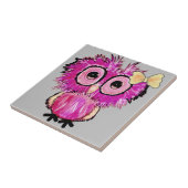 Schattigee roze Uil met lintboog Tegeltje (Zijkant)