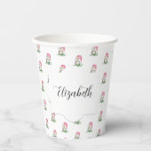 Schattigee Roze Uil Waterverf Monogrammed Papieren Bekers (Voorkant)