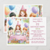 Schattigee Roze Verjaardag Meisje Uitnodiging (Voorkant / Achterkant)