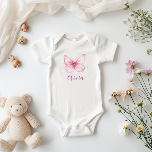 Schattigee Roze Vlinder Baby Gepersonaliseerde Bod Romper