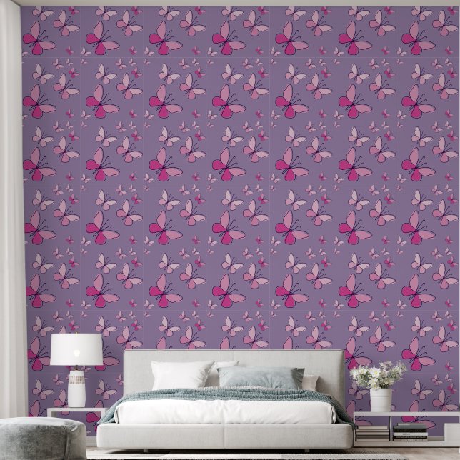 Schattigee roze vlinder flutter Amethist Behang (Slaapkamer)