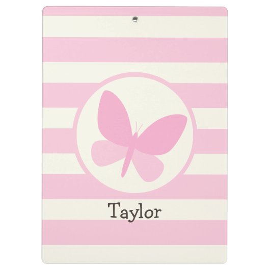 Schattigee Roze Vlinder op Retro Stripes Klembord (Achterkant)