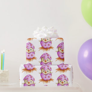 Schattigee Roze Vogel Uitkomen Meisje Baby shower Cadeaupapier