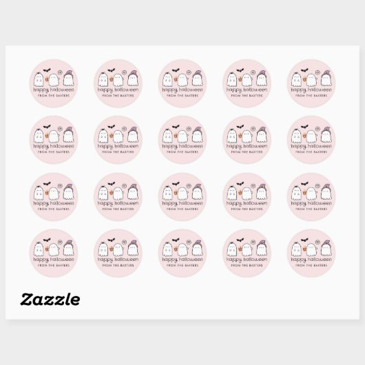 Schattigee Roze Vriendelijke Geesten Spooky Season Ronde Sticker (Vel)