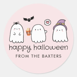 Schattigee Roze Vriendelijke Geesten Spooky Season Ronde Sticker