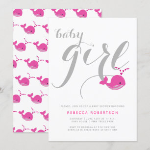 Schattigee roze walvis typografie baby meisje douc kaart
