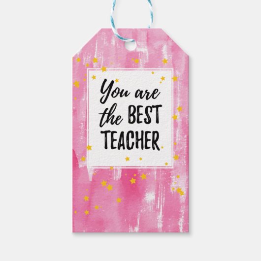 Schattigee Roze Waterverf Beste Leraar Waardering Cadeaulabel (Voorkant)