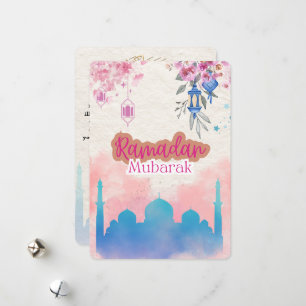 Schattigee Roze Waterverf Ramadan Mubarak Feestdagenkaart