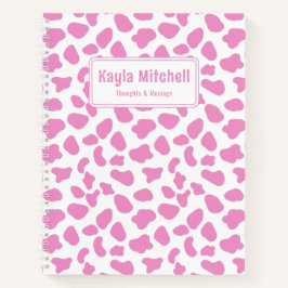 Schattigee Roze & Witte Koe Print Gepersonaliseerd Notitieboek
