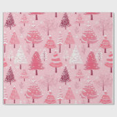 Schattigee Roze Witte Retro Kerstbomen Cadeaupapier (Vlak)
