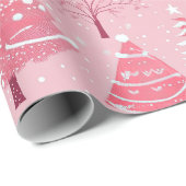 Schattigee Roze Witte Retro Kerstbomen Cadeaupapier (Rol Hoek)