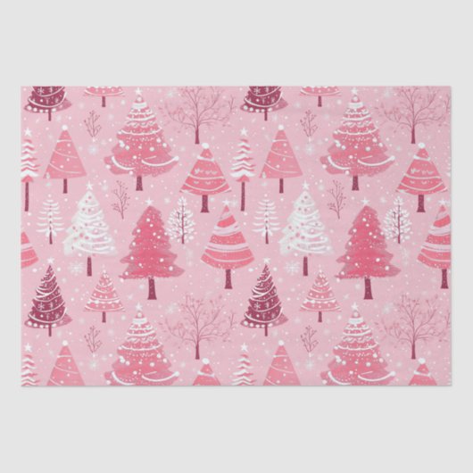 Schattigee Roze Witte Retro Kerstbomen Tissuepapier (Voorkant)