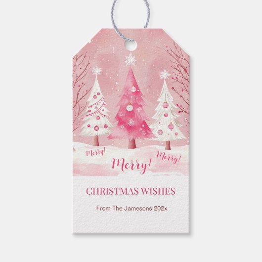 Schattigee Roze Witte Retro Kerstmis Cadeaulabel (Voorkant)