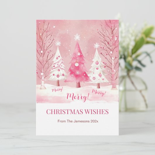 Schattigee Roze Witte Retro Kerstmis Feestdagenkaart (Staand voorkant)