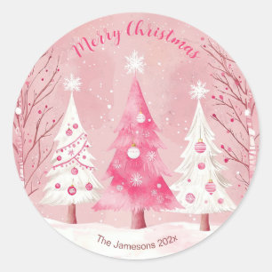 Schattigee Roze Witte Retro Kerstmis Ronde Sticker