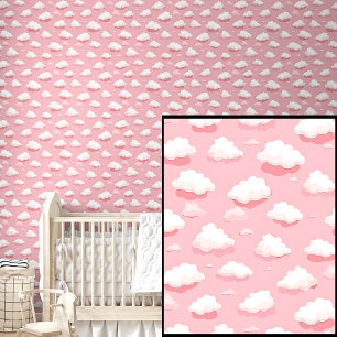Schattigee Roze & Witte Wolken op Mid Pink Behang