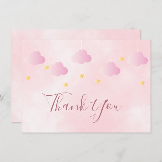 Schattigee roze wolken gouden sterren dank u bedankkaart (Voorkant / Achterkant)
