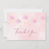 Schattigee roze wolken gouden sterren dank u bedankkaart (Voorkant)