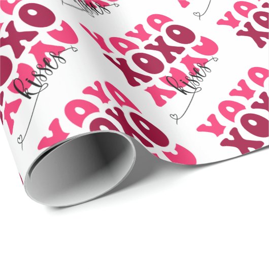 Schattigee roze XOXO kussen Valentijnse Patroon Cadeaupapier (Rol Hoek)