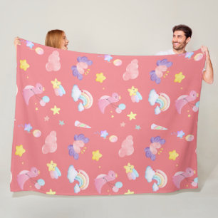Schattigee roze zoete dinosaurus regenboogballon P Fleece Deken