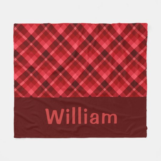 Schattigee Ruby Red Plaid Monogram Medium Fleece D Deken (Voorkant (Horizontaal))